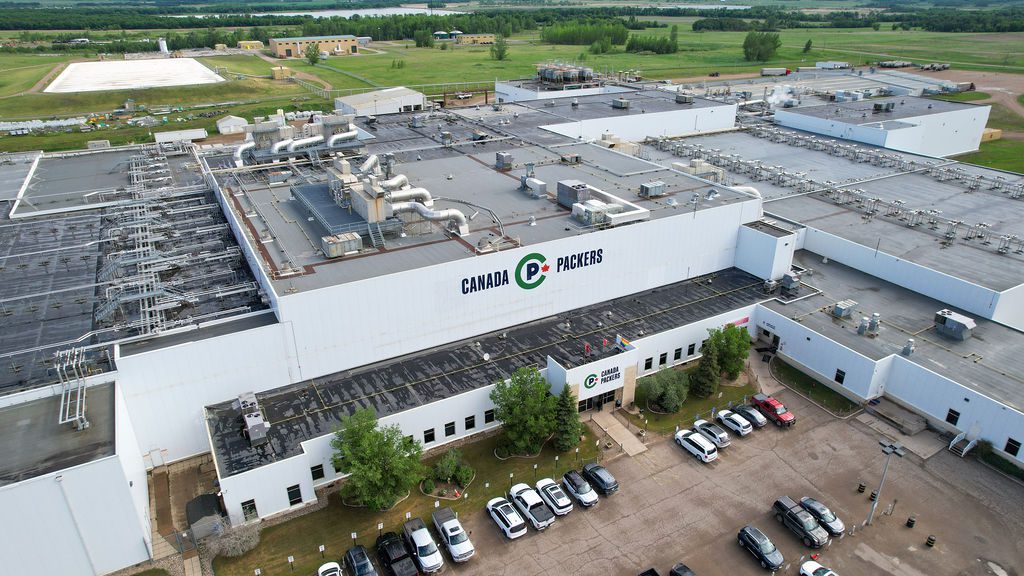 An aerial view of the Canada Packers plant in Brandon, Manitoba